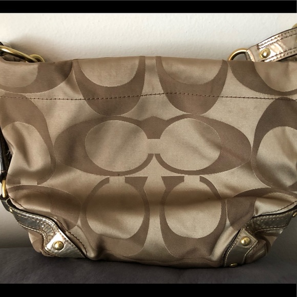 Coach Canvas and Metallic Gold Leather Tote - Picture 1 of 3